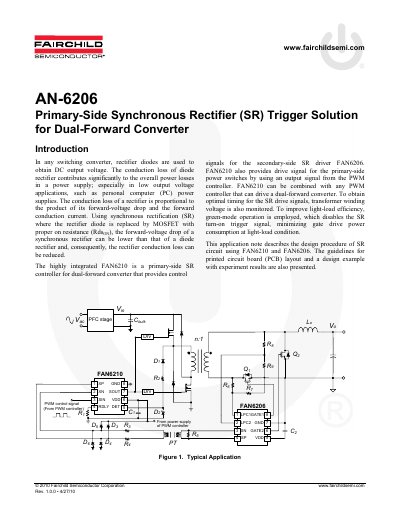 Fairchild Semiconductor FAN6206 Primary-Side SR Trigger Solution Application Note - cover page
