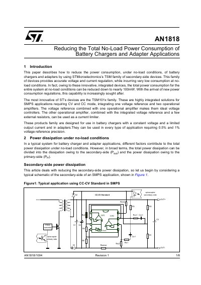 STMicroelectronics AN1818 Application Note: Reducing No-Load Power Consumption