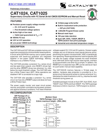 Catalyst Semiconductor CAT1024/CAT1025 Data Sheet - cover page