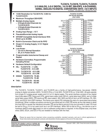 Texas Instruments TLC3574/78 and TLC2574/2578 Analog-to-Digital Converters Datasheet - cover page