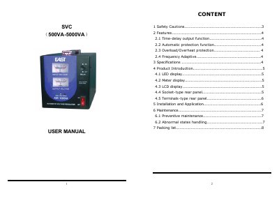 1 SVC 500VA-5000VA Power Stabilizer User Manual - cover page