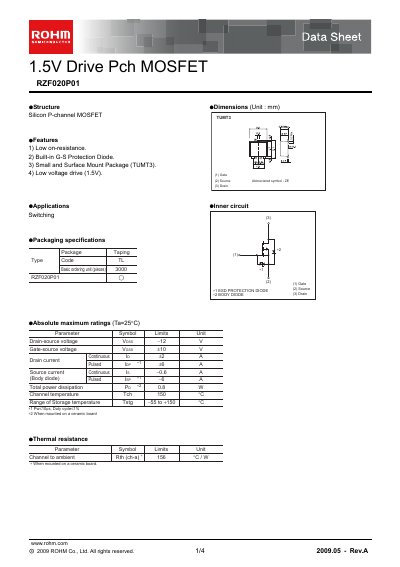 ROHM RZF020P01 Datasheet - cover page