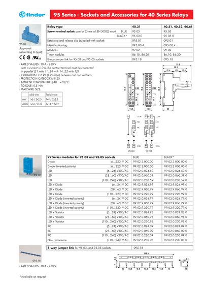 Finder 95 Series Sockets and Accessories Handbook - cover page