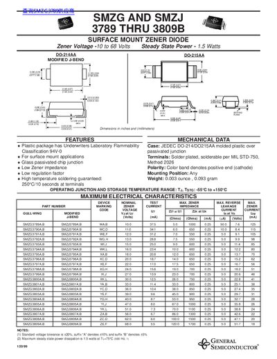 GENERAL SEMICONDUCTOR SMZG AND SMZJ 3789 THRU 3809B handbook - cover page