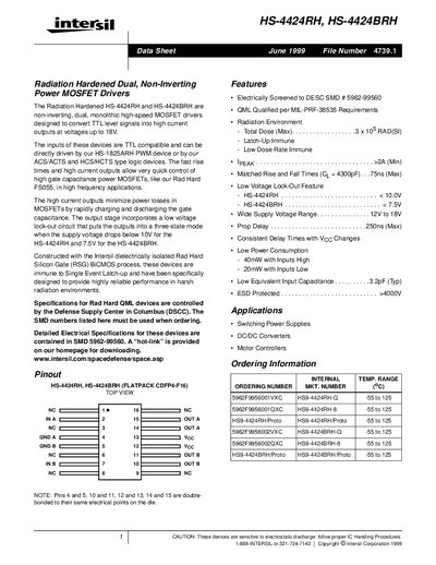 intersil HS-4424RH HS-4424BRH Data Sheet - cover page