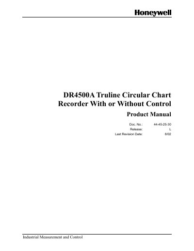 Honeywell DR4500A Circular Chart Recorder Product Manual - cover page