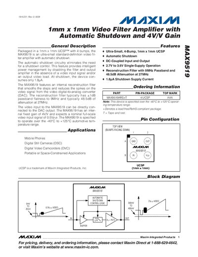 Maxim MAX9519 Video Filter Amplifier Datasheet - cover page