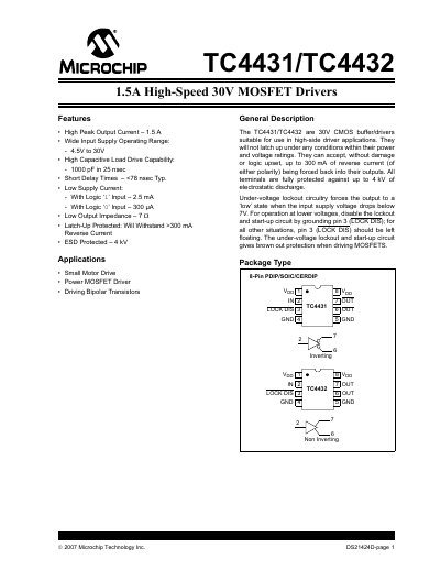Microchip TC4431/TC4432 MOSFET Driver Handbook - cover page