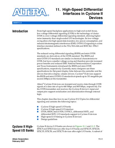Altera Cyclone II High-Speed Differential Interfaces Application Note - cover page
