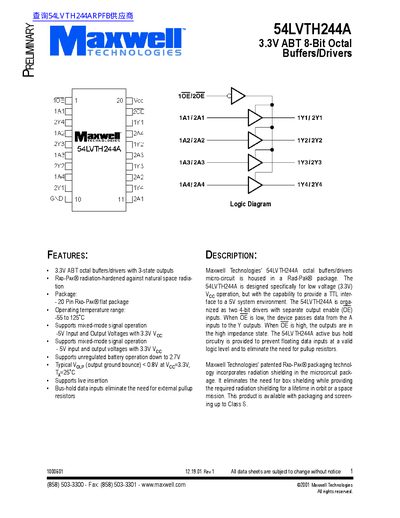Maxwell Technologies 54LVTH244A Datasheet - cover page