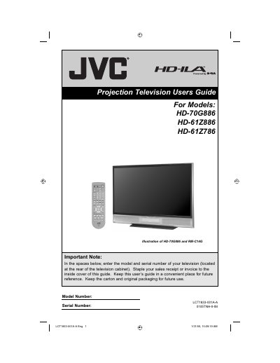 JVC HD-70G886 / HD-61Z886 / HD-61Z786 Projection Television User Guide - cover page