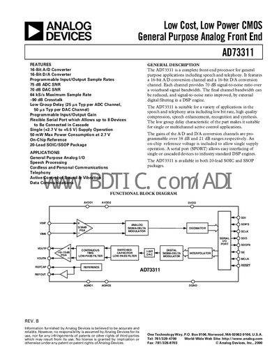 Analog Devices AD73311 Datasheet - cover page