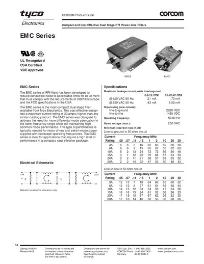 CorCom EMC Series Power Line Filters Product Guide - cover page