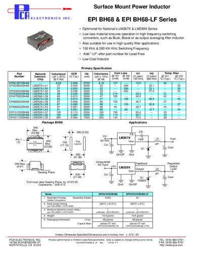Surface Mount Power Inductor EPI BH68 EPI BH68-LF Series Manual - cover page