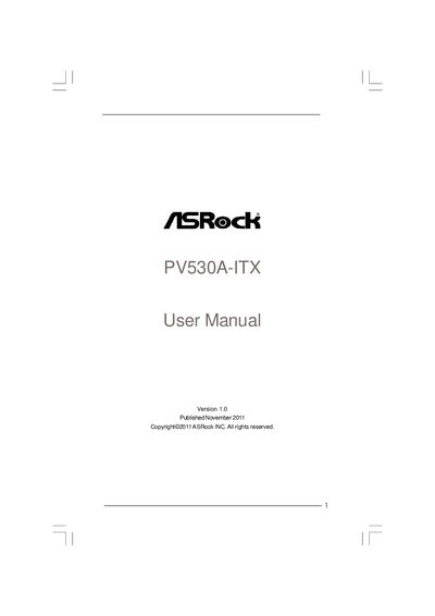 ASRock PV530A-ITX Motherboard User Manual - cover page