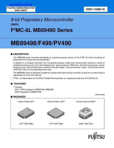 Fujitsu MB89490 Series Microcontroller Datasheet - cover page