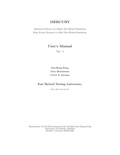 Mercury Optimized Software for Single Site Hybrid Simulation User Manual - cover page