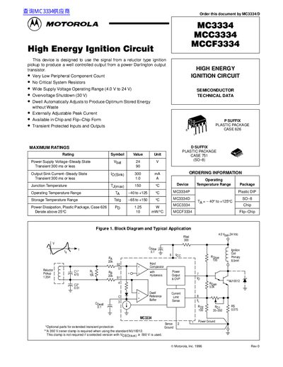 Motorola MC3334 High Energy Ignition Circuit Datasheet
