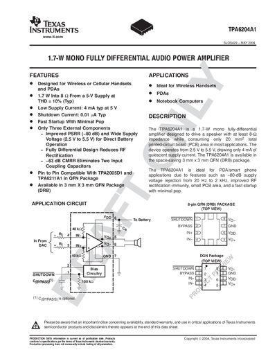 TEXAS INSTRUMENTS TPA620A1 handbook  - cover page
