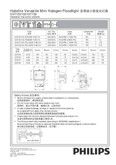 Philips QVF133/135/137/139 Mini Floodlight Installation Guide - cover page