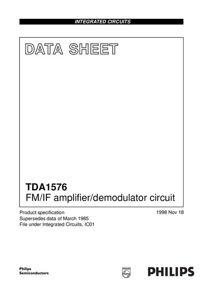 Philips TDA1576 FM/IF Amplifier/Demodulator Datasheet - cover page