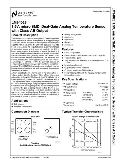 National LM94023 Analog Temperature Sensor Datasheet - cover page