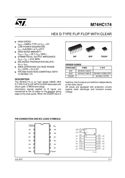 STMicroelectronics M74HC174 Datasheet - cover page