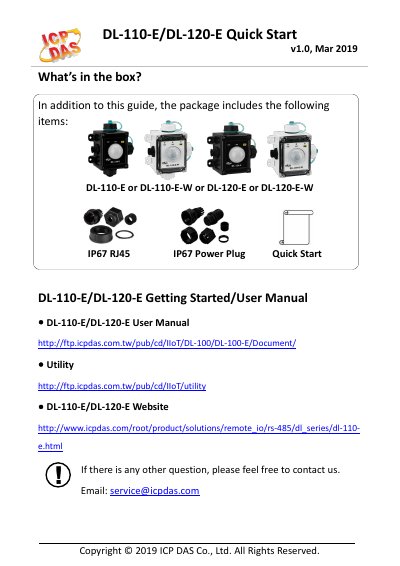 ICP DAS DL-110-E/DL-120-E Remote I/O Quick Start Guide - cover page