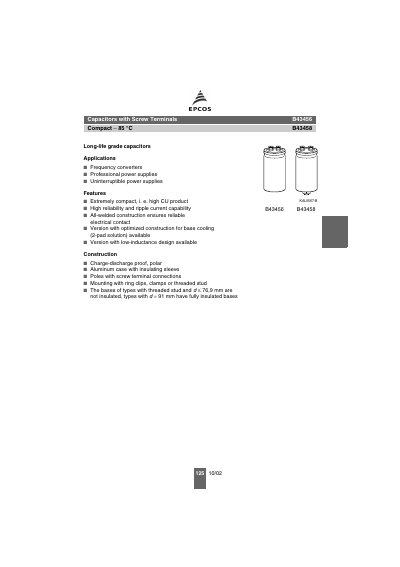 EPCOS B43456/B43458 Capacitor Datasheet - cover page