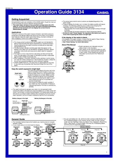 Casio 3134 Watch User Manual - cover page