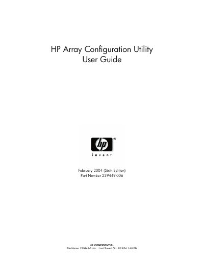 HP Array Configuration Utility User Guide - cover page