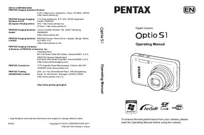 Pentax Optio S1 Digital Camera Operating Manual