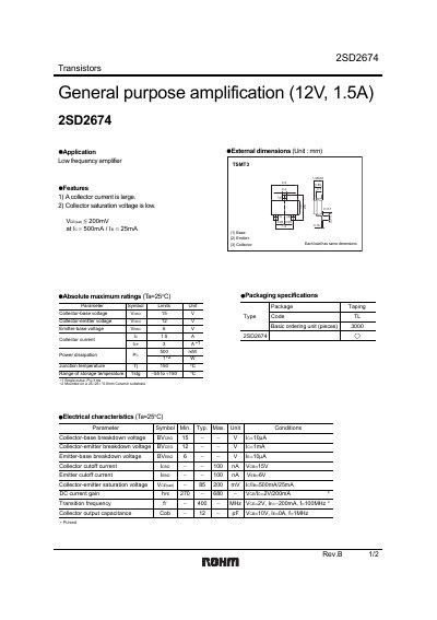 ROHM 2SD2674 Transistor Datasheet - cover page