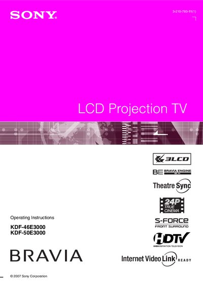 Sony KDF-46E3000/KDF-50E3000 User Manual - cover page
