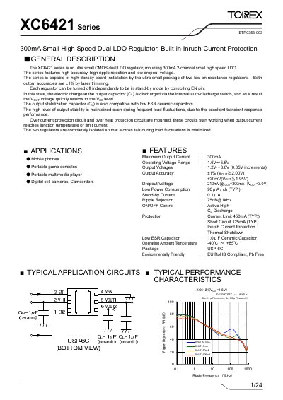 Torex XC6421 Series Dual LDO Regulator Datasheet - cover page