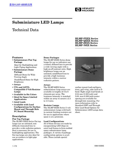 HLMP-PXXX Series Subminiature LED Lamps Technical Data - cover page