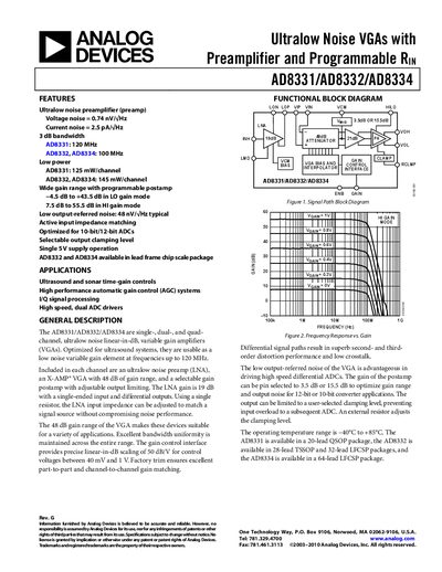 Analog Devices AD8331/AD8332/AD8334 Product Handbook - cover page