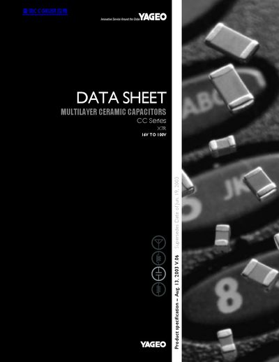 YAGEO CC Series X7R Multilayer Ceramic Capacitors Datasheet - cover page