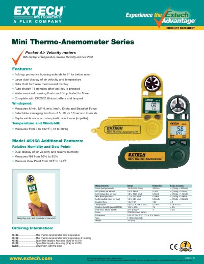 EXTECH Mini Thermo-Anemometer Series 45118 Product Datasheet - cover page