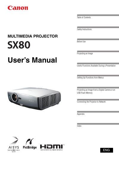 Canon SX80 Multimedia Projector User's Manual - cover page