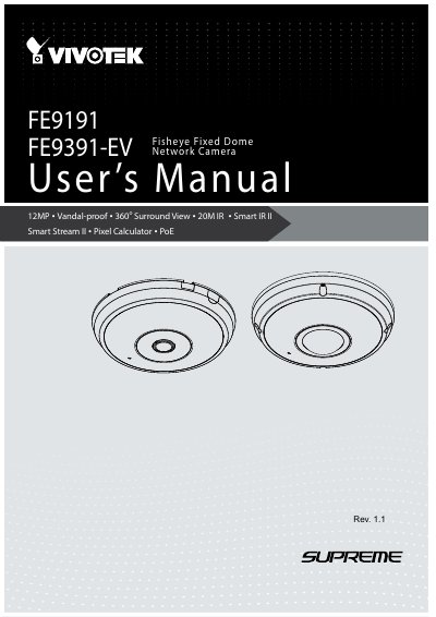 VIVOTEK FE9391-EV Fisheye Fixed Dome Network Camera User's Manual - cover page