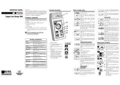 Hanna Instruments HI 95747 Copper Low Range ISM Instruction Manual - cover page