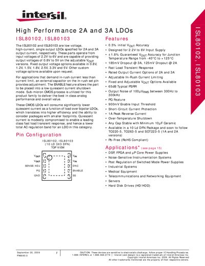 Intersil ISL80102/ISL80103 LDO Datasheet - cover page