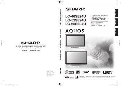 Sharp LC-46SE94U/LC-52SE94U/LC-65SE94U Liquid Crystal Television Operation Manual - cover page