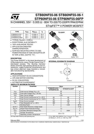 ST STB80NF55-06 STB80NF55-06-1 STP80NF55-06 STP80NF55-06FP handbook - cover page