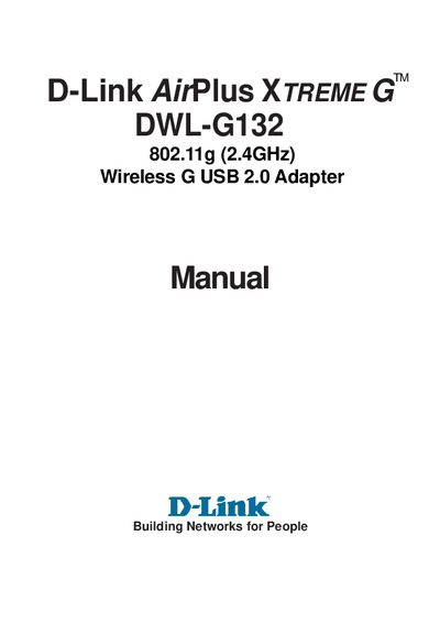 D-Link DWL-G132 AirPlus Xtreme G USB Adapter User Manual - cover page