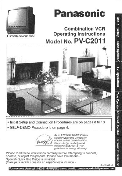 Panasonic PV-C2011 Combination VCR Operating Instructions - cover page