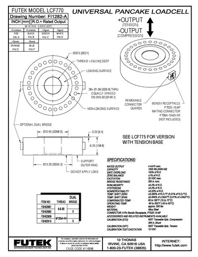 Futek LCF770 Universal Pancake Loadcell Handbook - cover page