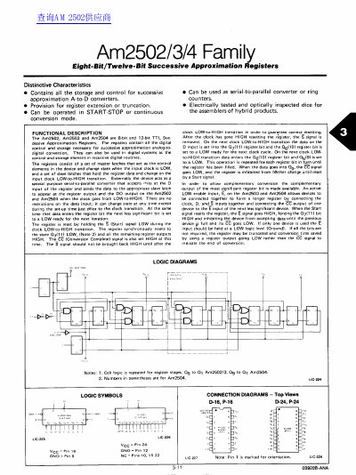 Am2502/3/4 Family Eight-Bit Successive Approximation Registers Datasheet - cover page