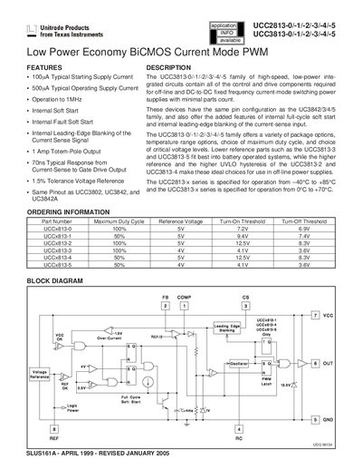TEXAS INSTRUMENTS UCC2813-0/-1/-2/-3/-4/-5 UCC3813-0/-1/-2/-3/-4/-5 Low Power Economy BiCMOS Current Mode PWMhandbook - cover page